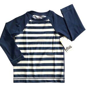NWT Tea Collection Navy Stripes LS Sun Protection Unisex Rashguard Size 2